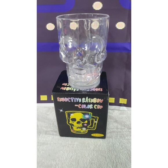 Halloween Flashing Color Cup Skull Drinking Beer Mug Lights Up 14oz - Picture 4 of 11